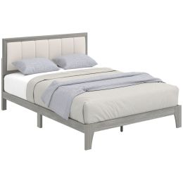 Full Bed Frame with Headboard Full Size Platform Bed Frame with Wooden Slats No Box Spring Needed Easy Assembly Gray