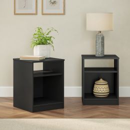Open Shelf Nightstand, Set of 2, Black