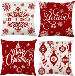 4 Pack Buffalo Plaid Red Christmas Throw Pillow Covers