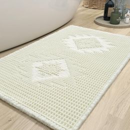 Waffle Bathroom Runner Rug, Super Absorbent Bath Mat, Machine Washable Non Slip Bath Rug with Tassels