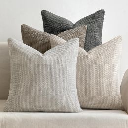Pack of 4 Couch Throw Pillow Covers 18x18 Inch Neutral Soft Decorative Chenille Pillow Covers Farmhouse Boho Cushion Covers for Mid Century Moder