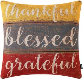 TRENDIN Fall Pillow Cover 18x18 inch Thankful Blessed Grateful Throw Pillow Cover for Autumn Decor Farmhouse Decorations Decorative Cushion Cover
