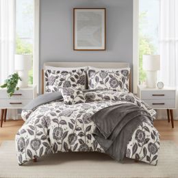 5-Piece Grey Cozy Plush Comforter Set, Full/Queen