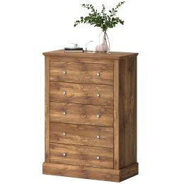 31" Wide Farmhouse Chest of Drawers with 5 Drawers, Dresser for Bedroom with Wood Top for Living Room, Brown