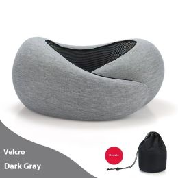 Soft Memory Foam Travel Neck Pillow U Shape Adjustable Support Comfortably Sleeping On Plane Car Office Noon Break (Option: Dark Gray Velcro Style)