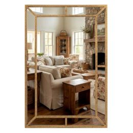 36"x24" Gold Beaded Metal Frame Decorative Wall Mirror, High-Definition Distortion-Free Mirror (Option: defaulttitle)