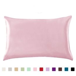 Pillowcase Satin Solid Color Simulation Silk Single Pillowcase Ice Silk Pillowcase (Option: Pink-20x26inches-1PC)
