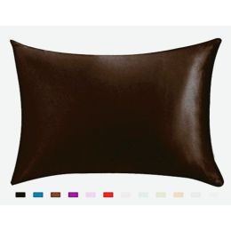 Pillowcase Satin Solid Color Simulation Silk Single Pillowcase Ice Silk Pillowcase (Option: Coffee-20 X36inches-1pc)