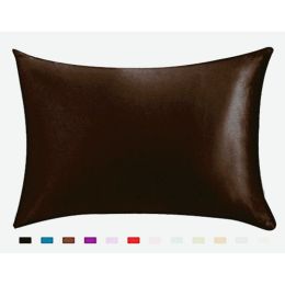Pillowcase Satin Solid Color Simulation Silk Single Pillowcase Ice Silk Pillowcase (Option: Coffee-20x29inches-1PC)