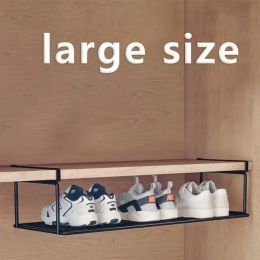 Swiss Quality Adjustable Expandable Shoe Rack, Stackable Iron Shoe Rack, Space Saving Hanging Rack For Home Shoe Storage, Bottom Basket (Option: blacklargesize1)