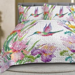 3pcs Colorful Bird Flower Design Quilt Set Soft Warm Bedding Set Include 1 Quilt And 2 Pillowcases For Home Bedroom Decor All Season (Option: King-pink)