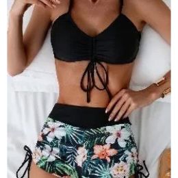 Women's One Piece Wide Shoulder Strap Top V Neck Sexy Bikini Bathing Swimsuits (Option: xl)