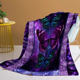 1pc Cozy Butterfly Printed Flannel Blanket - Soft, Warm, And Lightweight Throw For Couch, Sofa, Office, Bed, Camping, And Travel - Multi-Purpose (Option: 150x200cm-Purple)