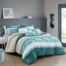 6 Piece Teal Patchwork Comforter Set Queen King Size (size: KING)