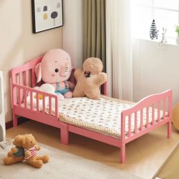 Single-layer Vertical Plank Bed With Side Railings, Pink, 135*75*62.5cm, Wooden Bed, Pine, Children's (Option: defaulttitle)