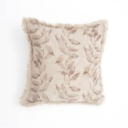 Linen Printed Cushion With Fringes  Brown (Option: Brown)