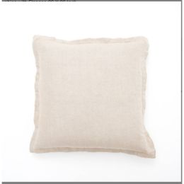 Linen Printed Cushion With Fringes  Brown (Option: Natural)